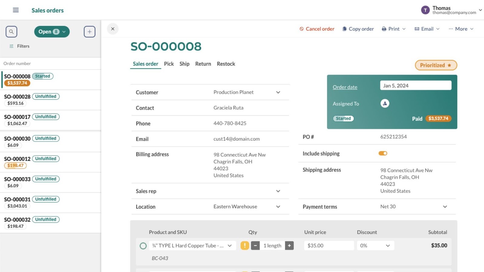 inFlow Inventory’s inventory management with sales orders