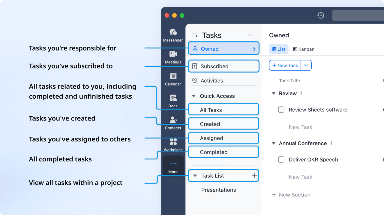 use Lark task to write action items