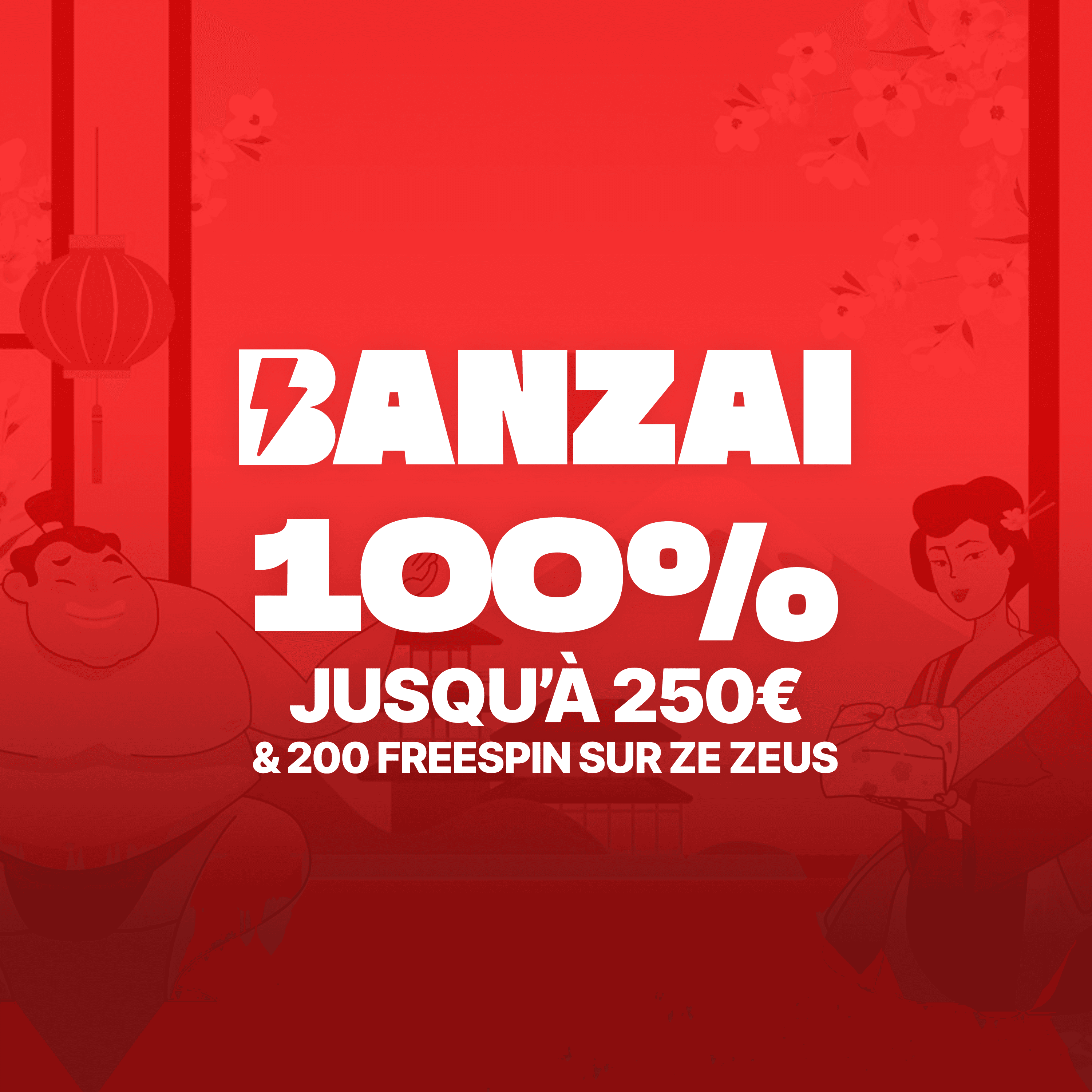 Bonus Banzai Slots, 100% jusqu'à 250€ et 200 free spins sur Hazakura Ways.