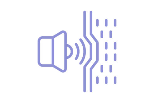 Icon of a speaker with sound waves emanating from it and being blocked.