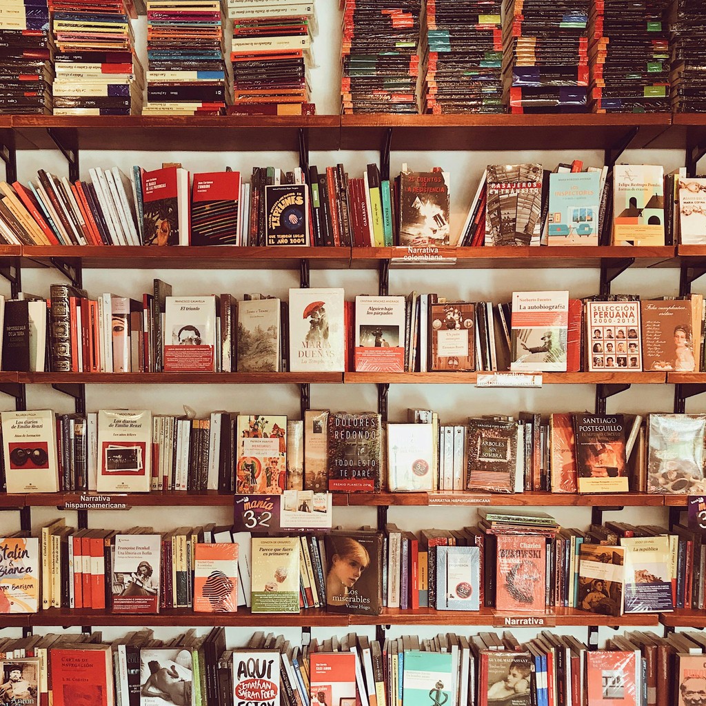 A well-organized bookstore with wooden shelves filled with a diverse collection of books, creating a cozy and inviting atmosphere for book lovers.