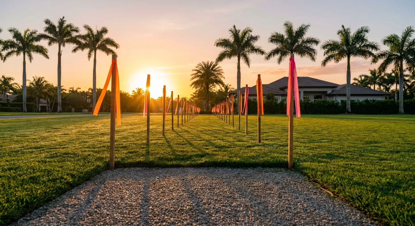 Sunset over palm-lined path; RockN' Socials, Digital Marketing Agency.