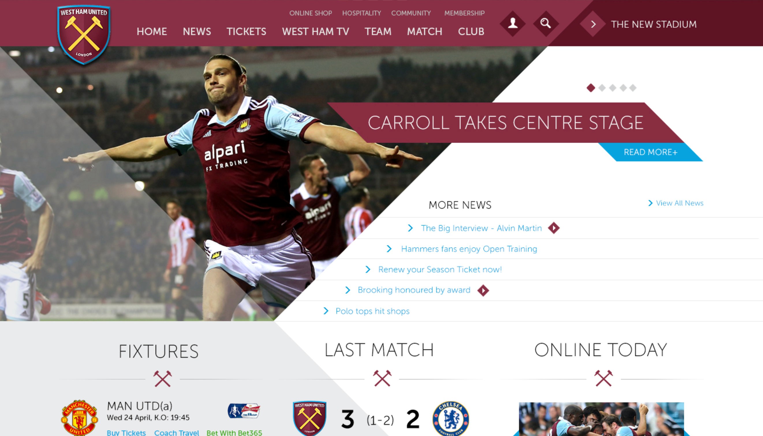 Homepage concept for West Ham United