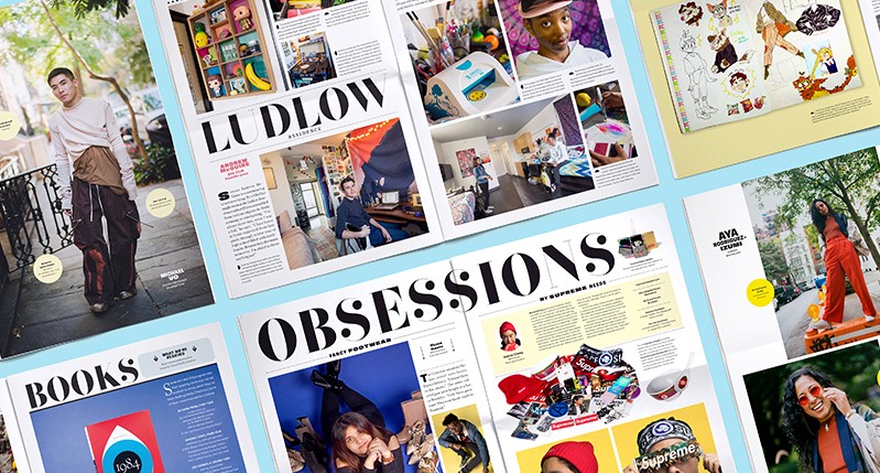 A set of some opened magazines with different articles and photos with title: OBSESSIONS LUDLOW BOOKS.