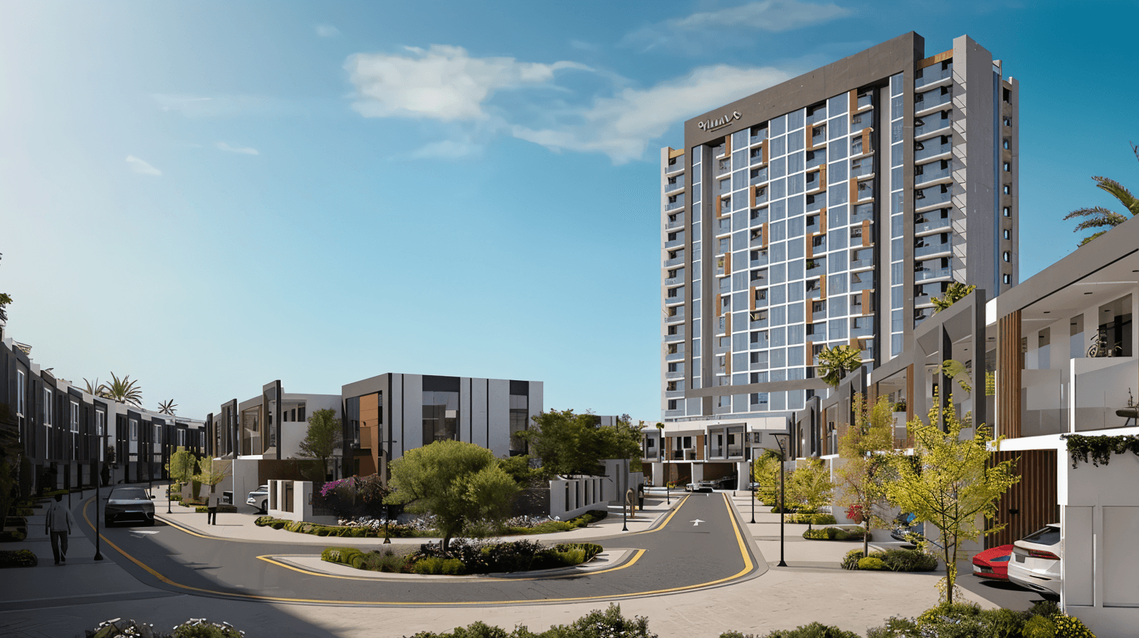 Visual representation of a Dubai apartment complex, highlighting innovative architecture and urban lifestyle elements.