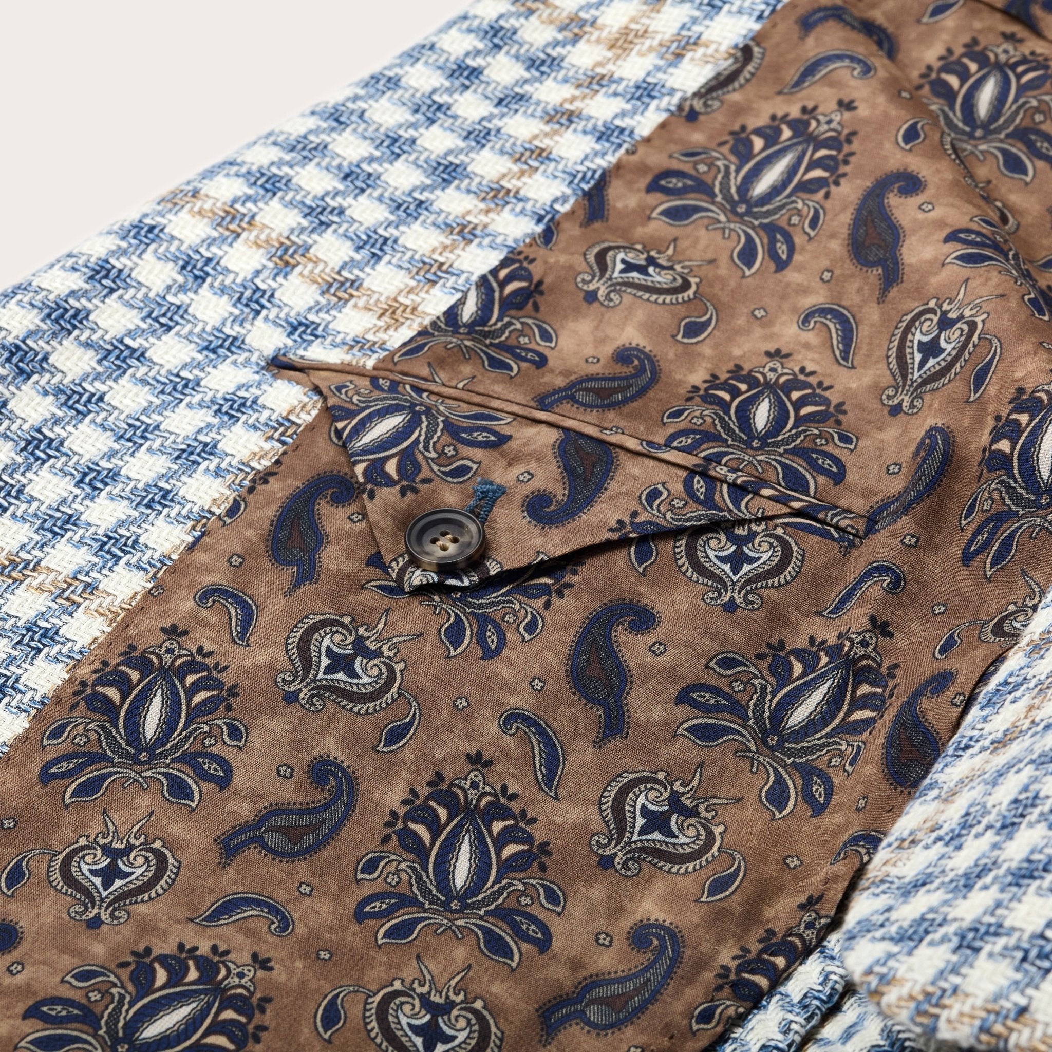 Beige and Blue Houndstooth Blazer - Adda River