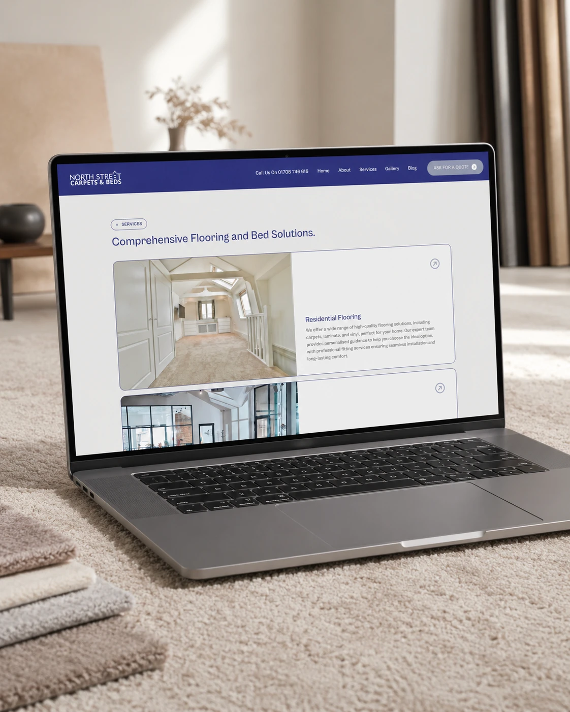 North Street Carpets & Beds website showing flooring