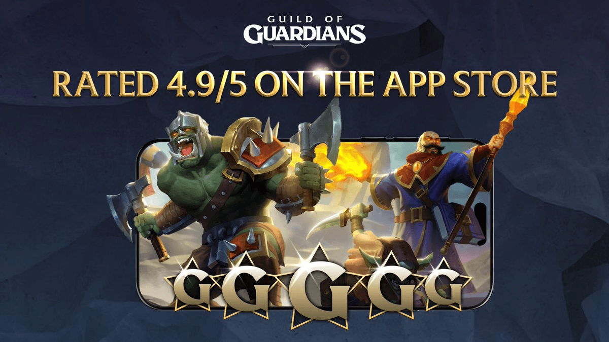 Guild of Guardians poster showing 4./5 appstore rating