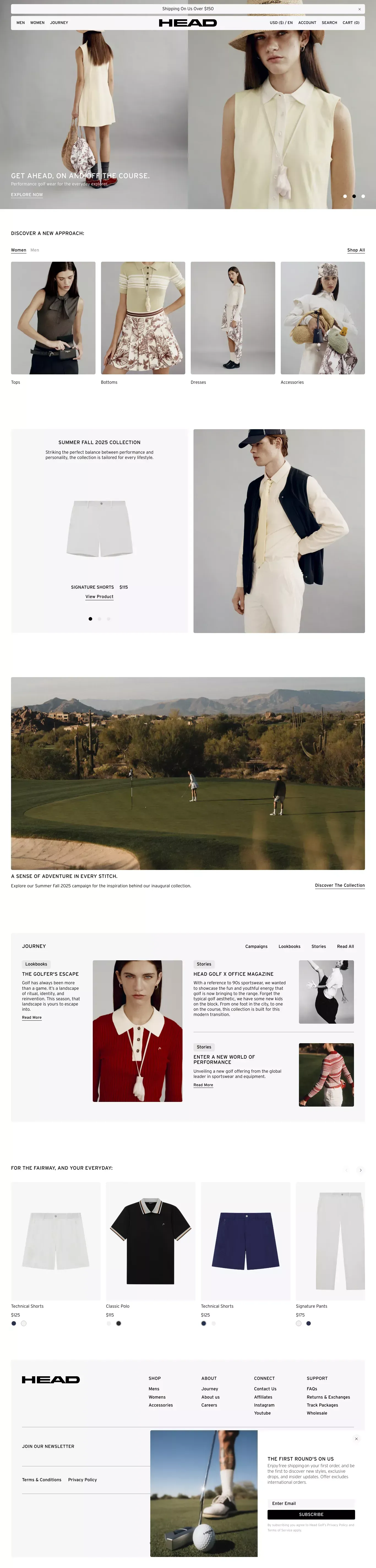 Men & Women's Versatile Golf Apparel ecommerce page screenshot showcasing Ecommerce and Fashion design