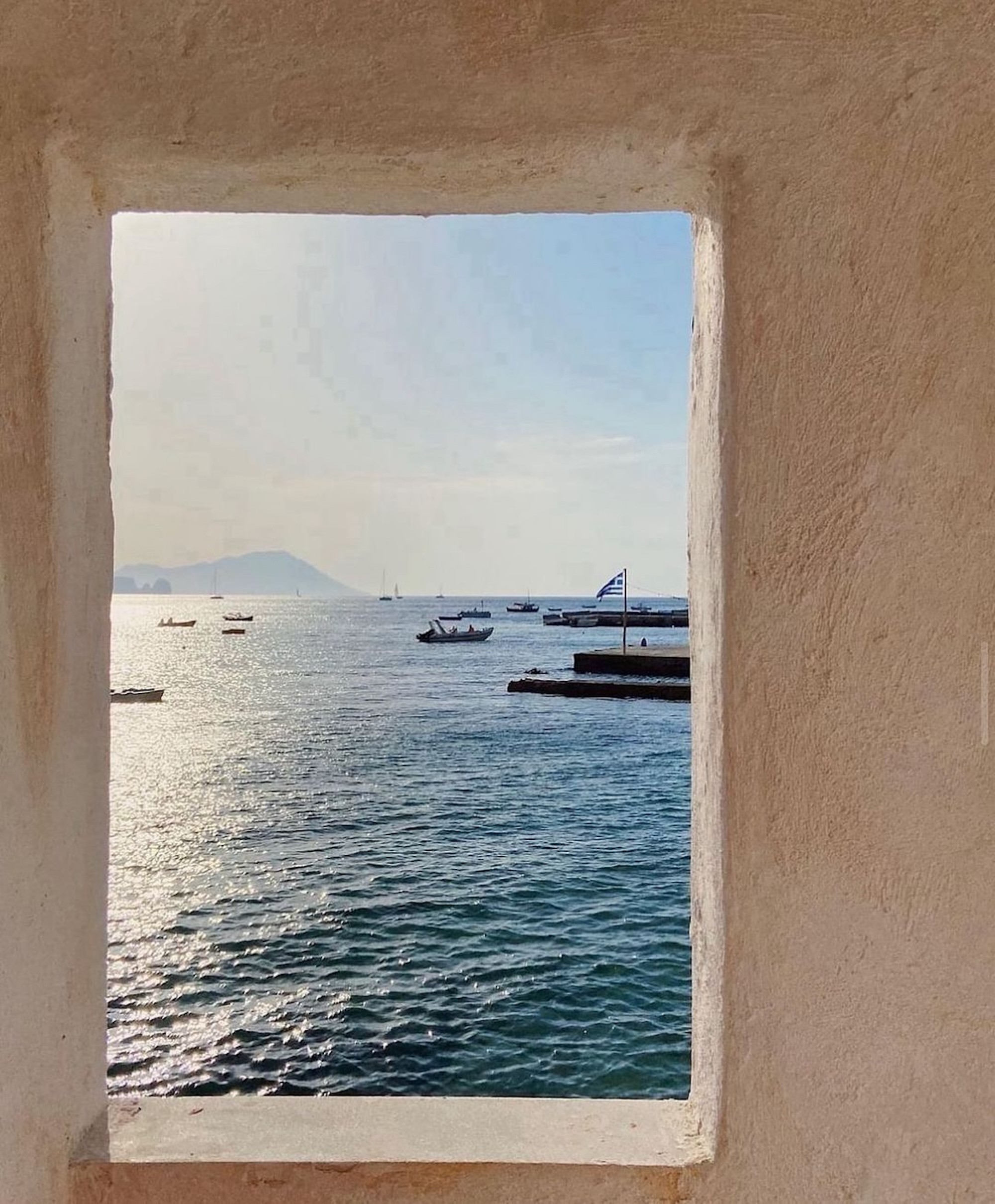 Aegean sea view and the motor boats.