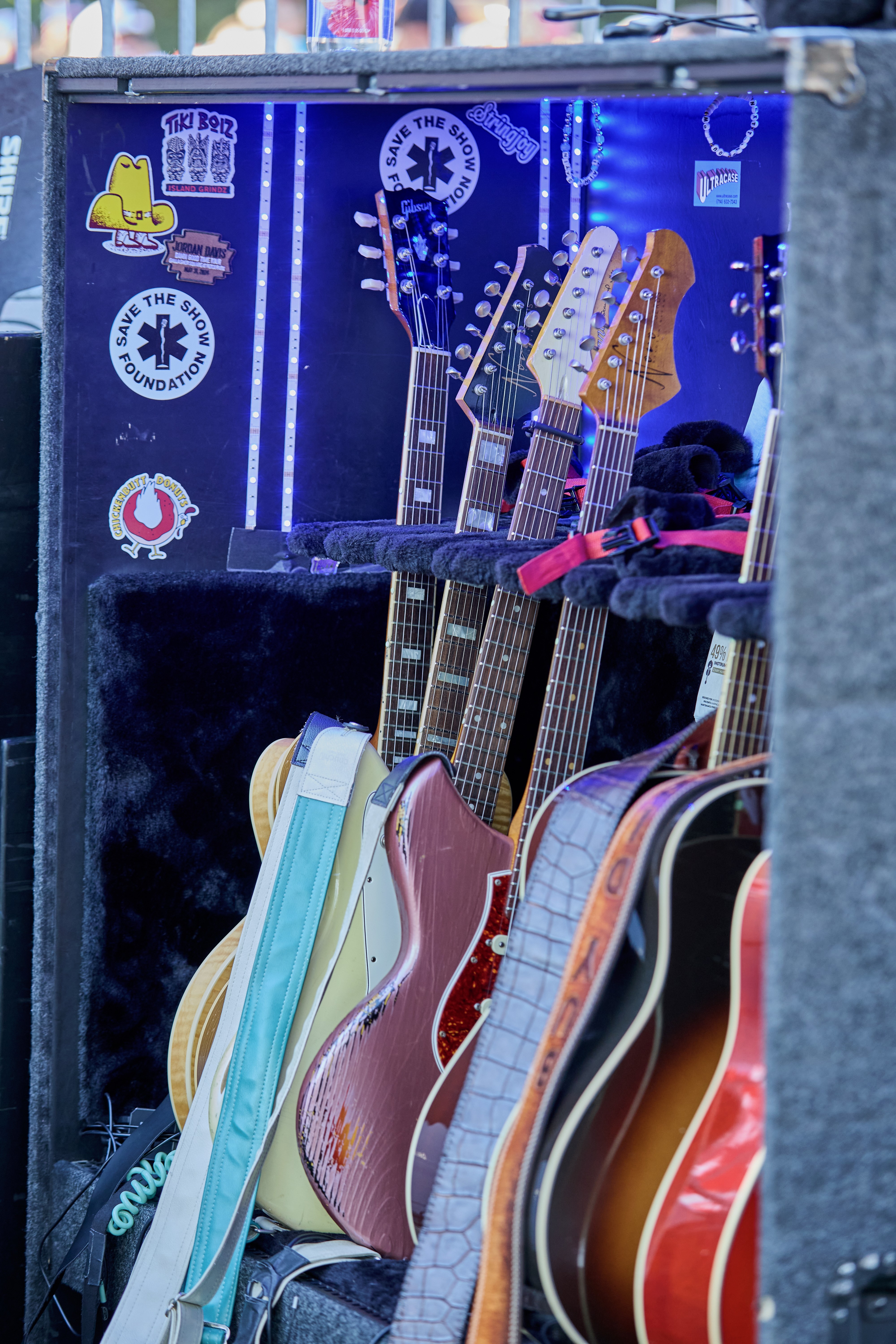 Jordan Davis guitars close up image on side of stage, event photographer Severn Images