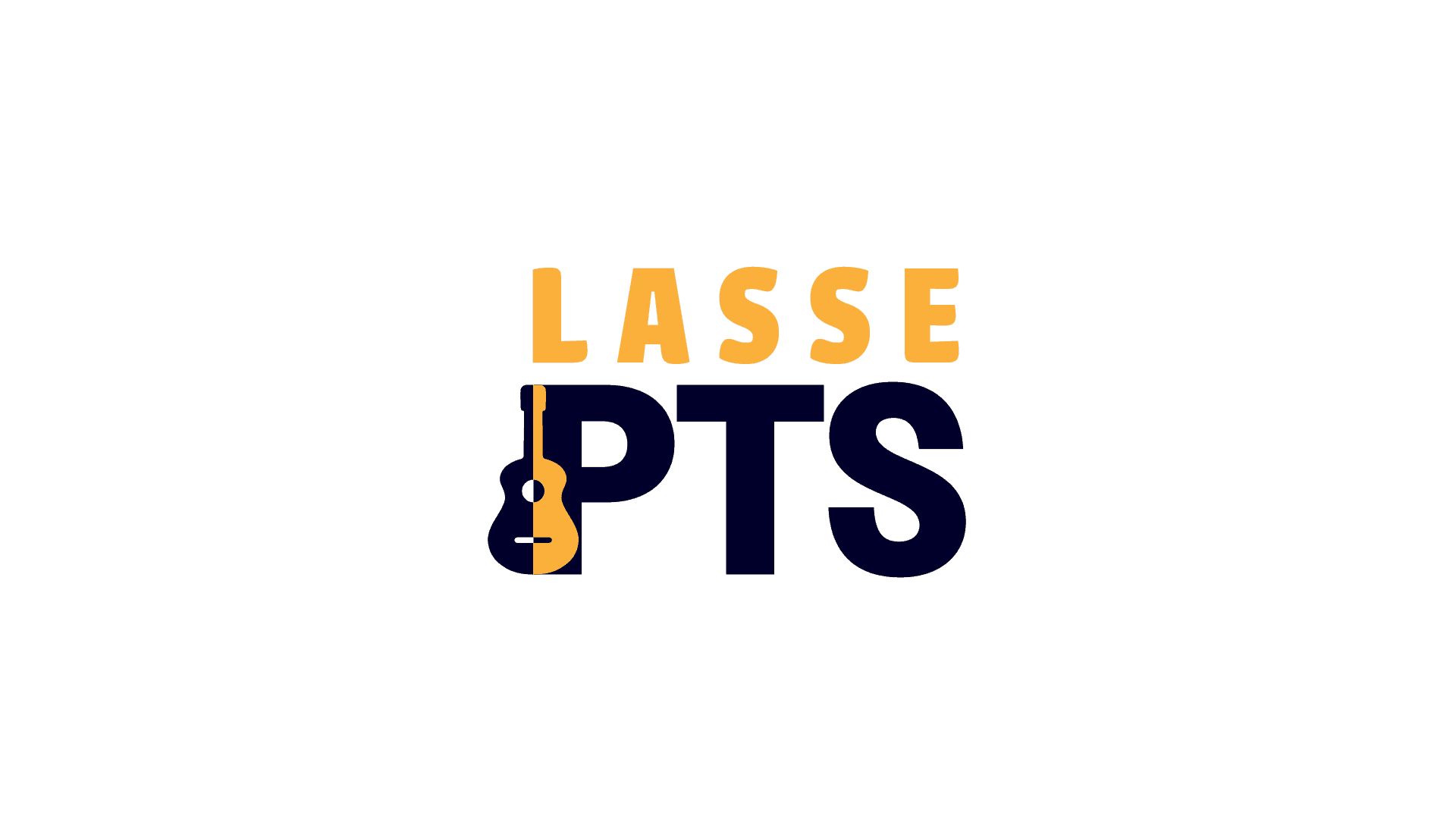 Logo von Lasse PTS: Der Name in gelber und weißer Schrift, bei dem eine stilisierte Gitarre die Buchstaben S und P verbindet.