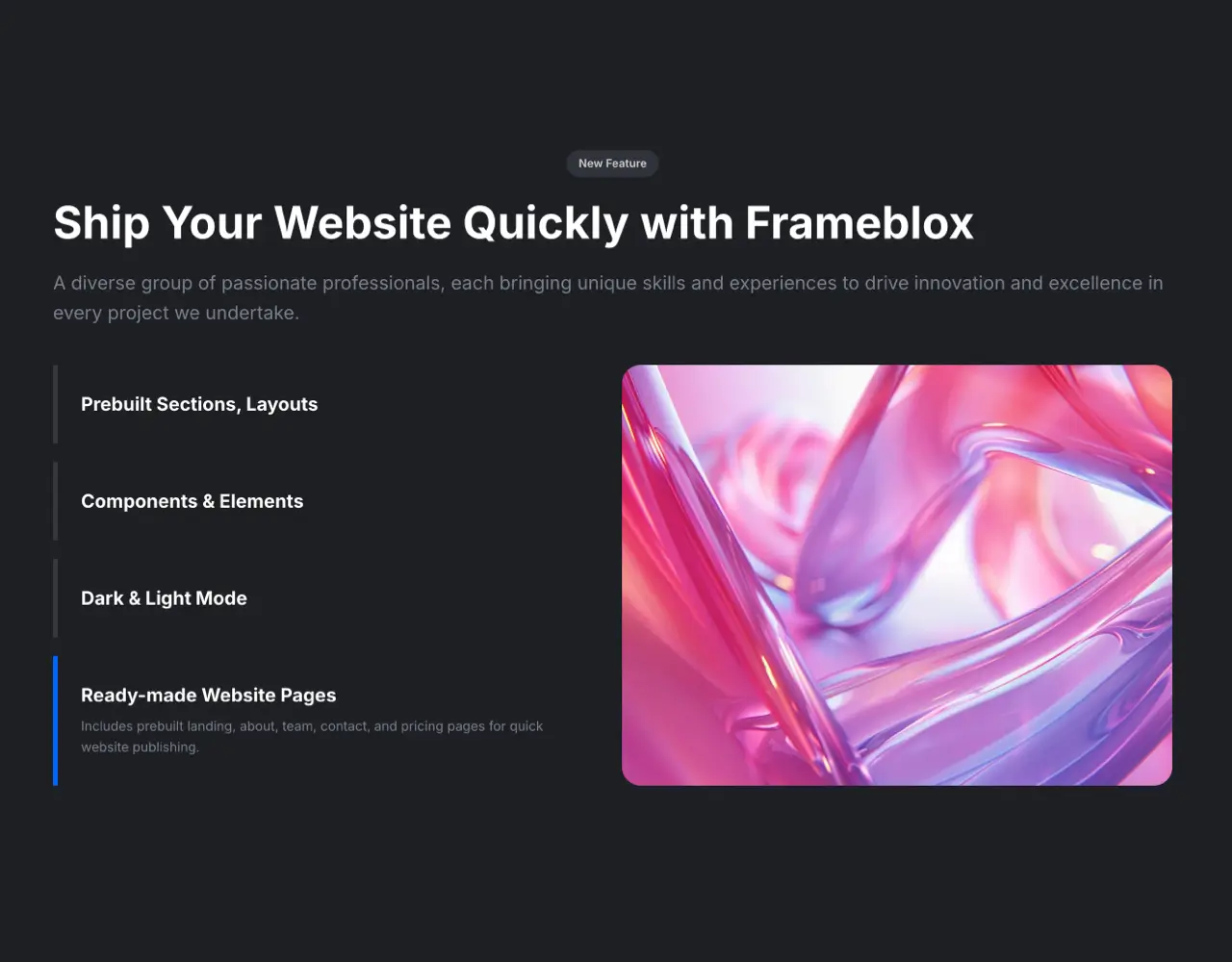 Framer Dark Features Section - Frameblox UI