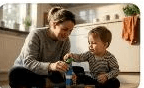 Madre e hijo practicando una actividad juntos en casa