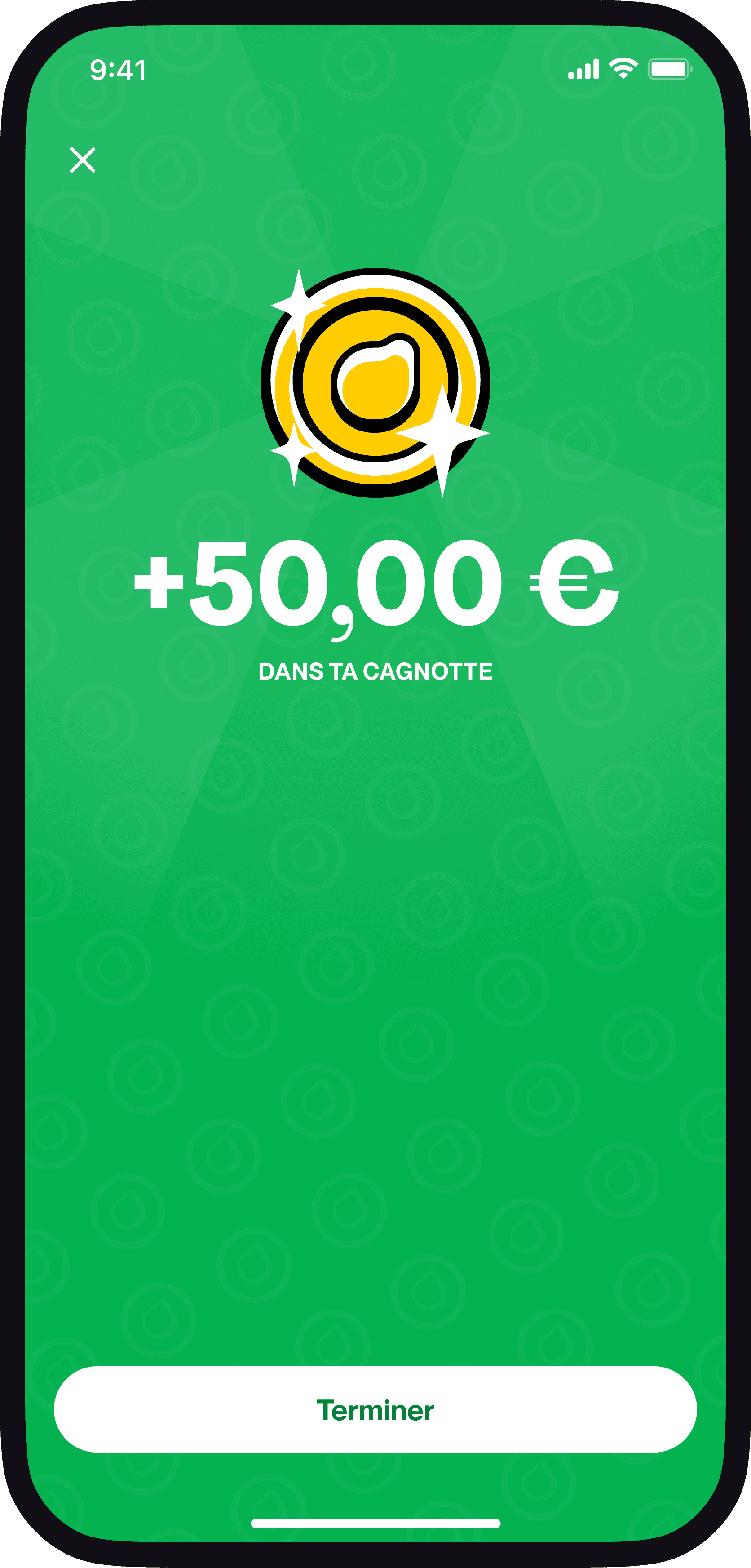 Et voilà, 50€ apparaissent dans votre cagnotte, à vous de le dépenser !