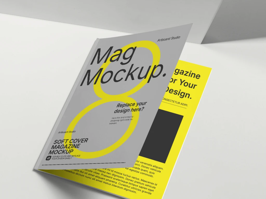 8.5x11 magazine mockup half opened cover