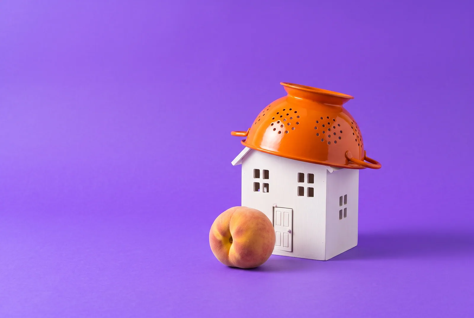 A dollhouse with a colander for a roof and a peach left outside, a free DNS filter as the best free porn blocker for home
