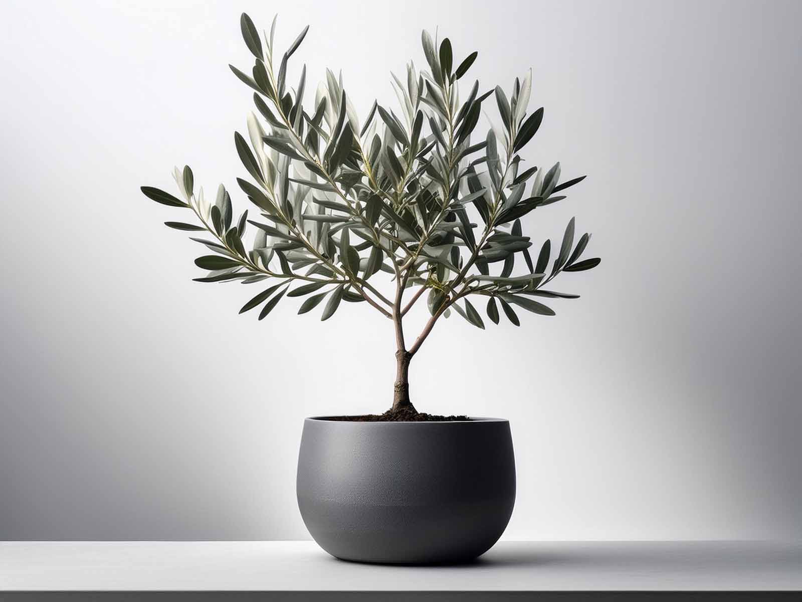 Sleek Black Olive Tree in a decorative pot, adding structure and greenery to a professional St. Louis office, maintained by Tropical Decor.