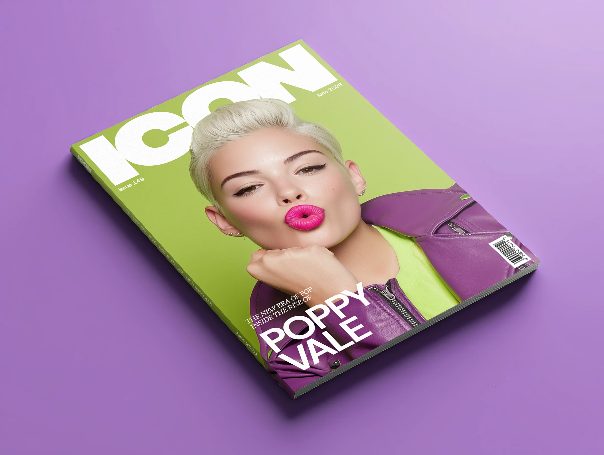 Magazine cover featuring music artist Poppy Vale with bold typography and vibrant styling.