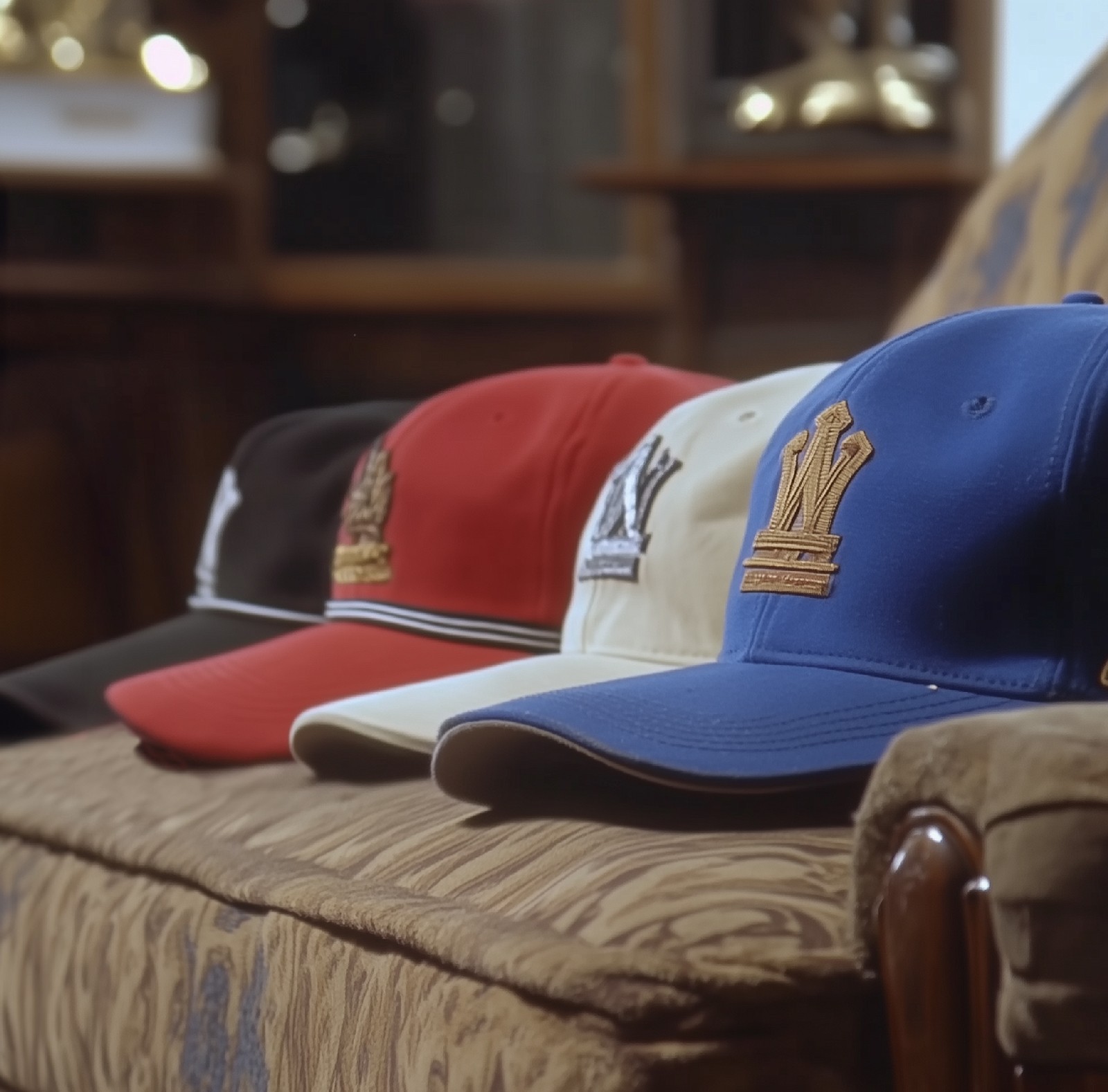 Collection of limited-edition 59FIFTY caps displayed as part of an immersive anniversary event