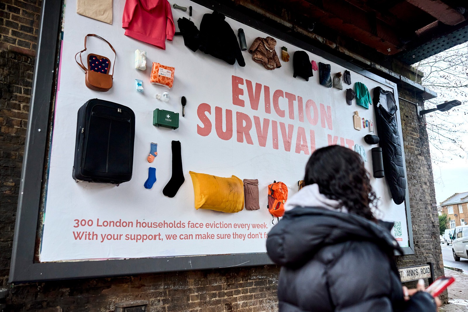 Close up of clothes stuck to a billboard