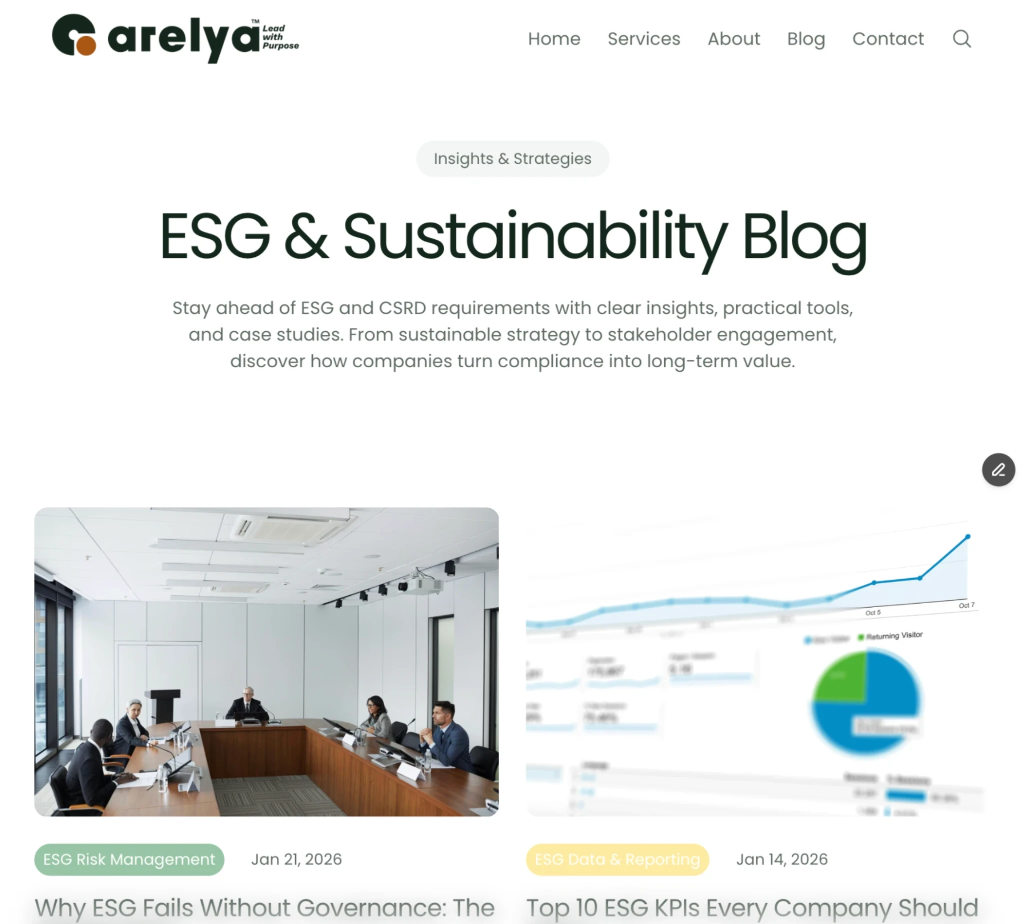 Blog ESG et durabilité d’Arelya présentant des analyses, stratégies et indicateurs clés pour la conformité CSRD et la gestion des risques.