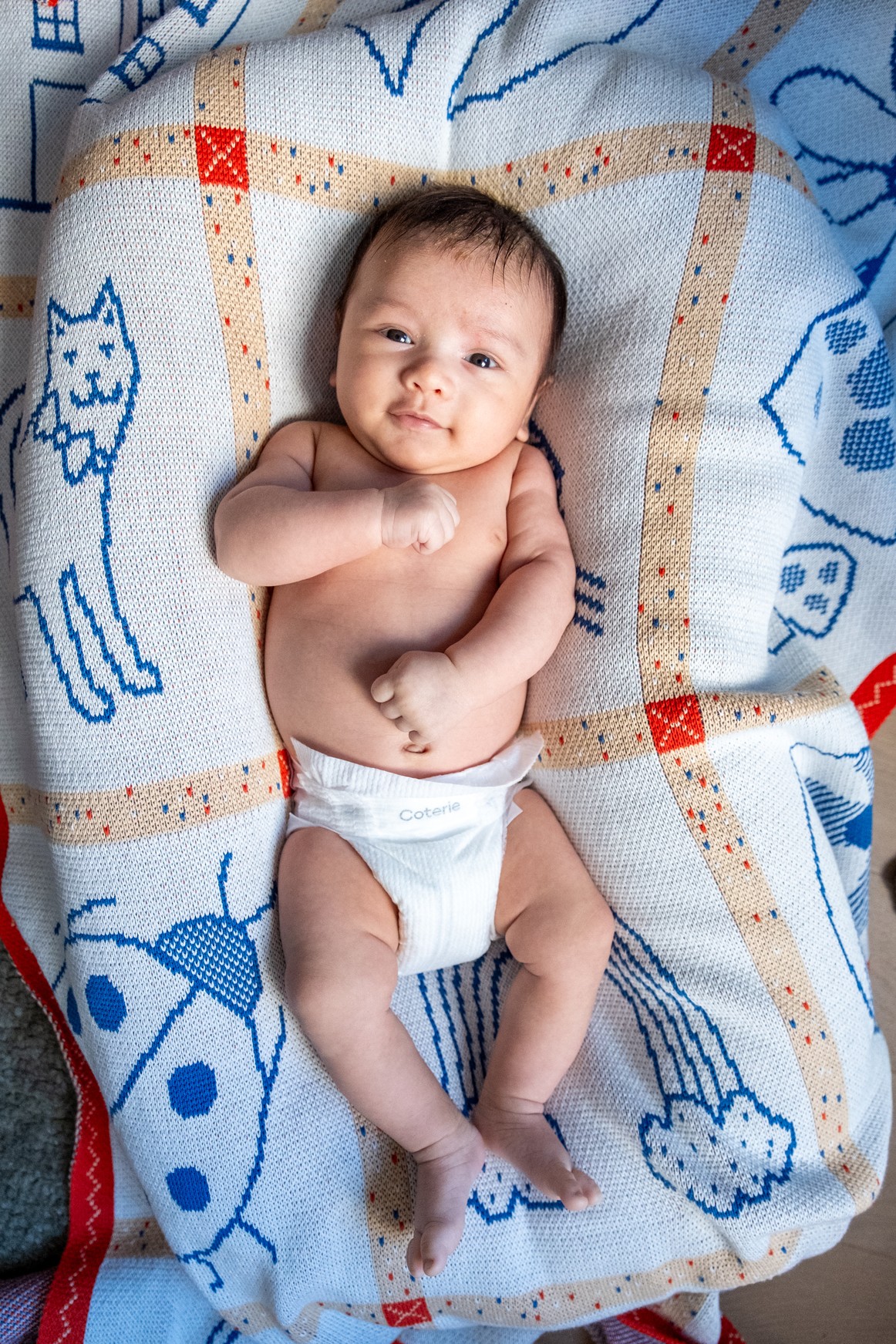 katt-jones-lifestyle-portrait-patterned-blanket-newborn-baby-NYC