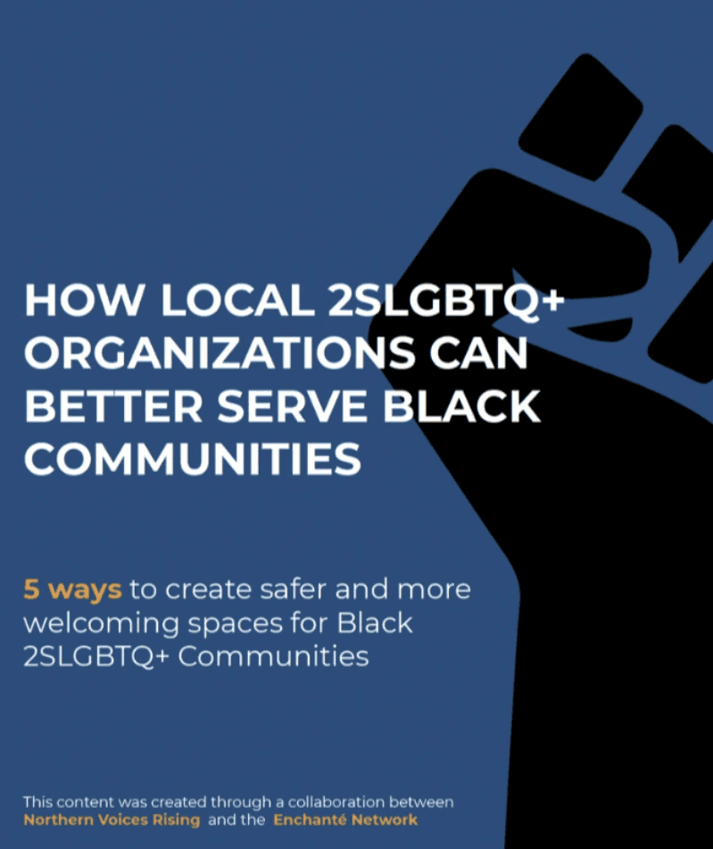 Text on a blue background: "How local organizations can better serve Black communities." Features a raised fist symbol.
