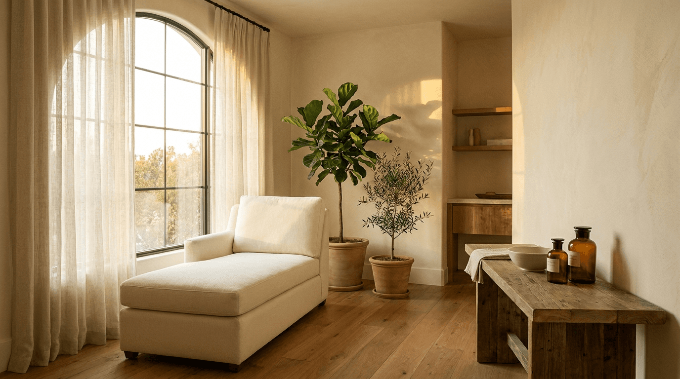 Minimalist neutral-toned medspa interior