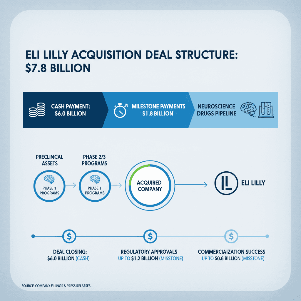 Infographic: Eli Lilly $7.8B acquisition deal structure and neuroscience pipeline