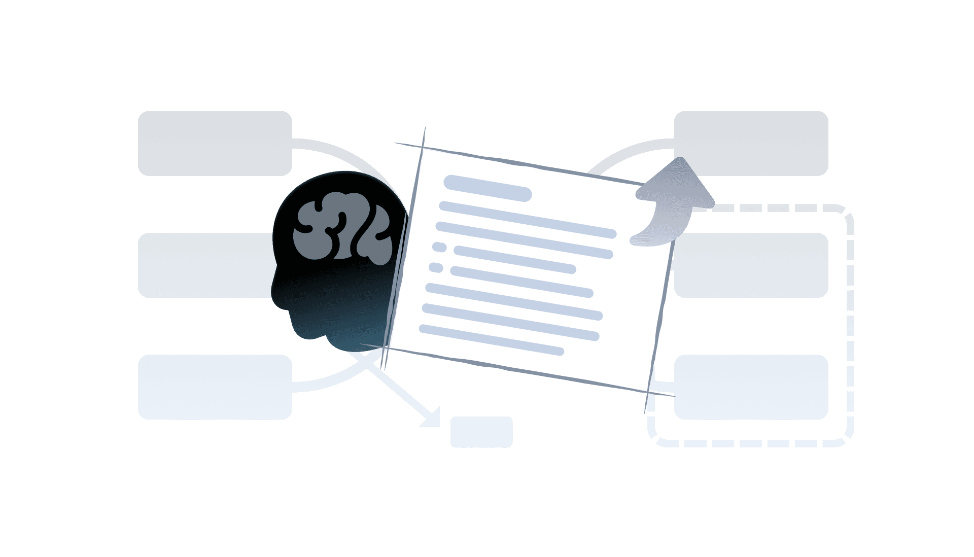 Illustration showing how mind maps make long Word documents easier to read and understand visually