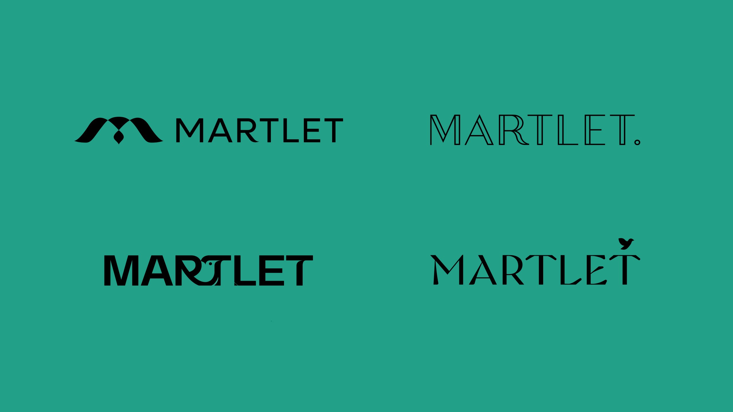 Martlet logo design option shown in a 2x2 format, each following a different logo design style