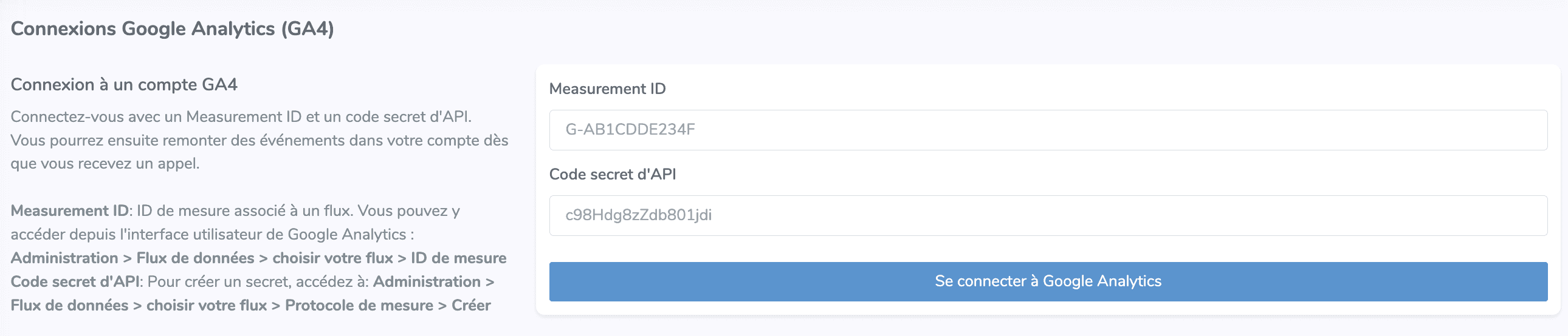 Configuration Secret API et ID Mesure