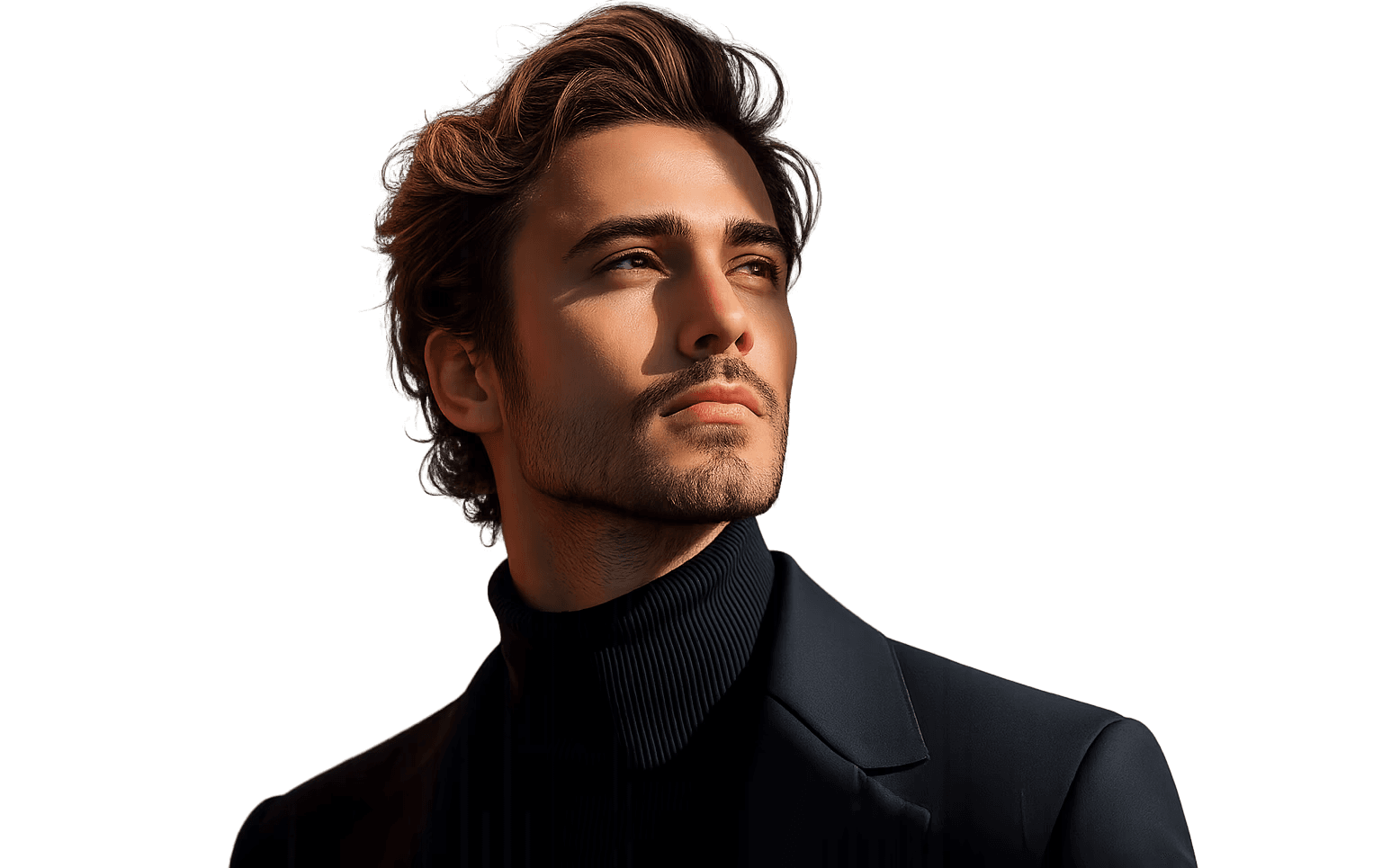 Confident man in black turtleneck and blazer portrait