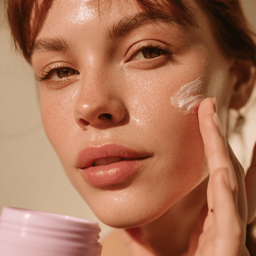 Women applying cream on face portrait