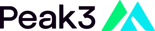 Logo of "Peaks" featuring stylized mountain graphics in green and blue colors on a dark background.