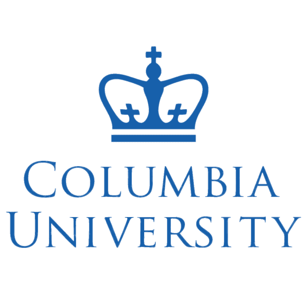 The image displays the Columbia University logo featuring a blue crown above the text "Columbia University," set against a transparent background.