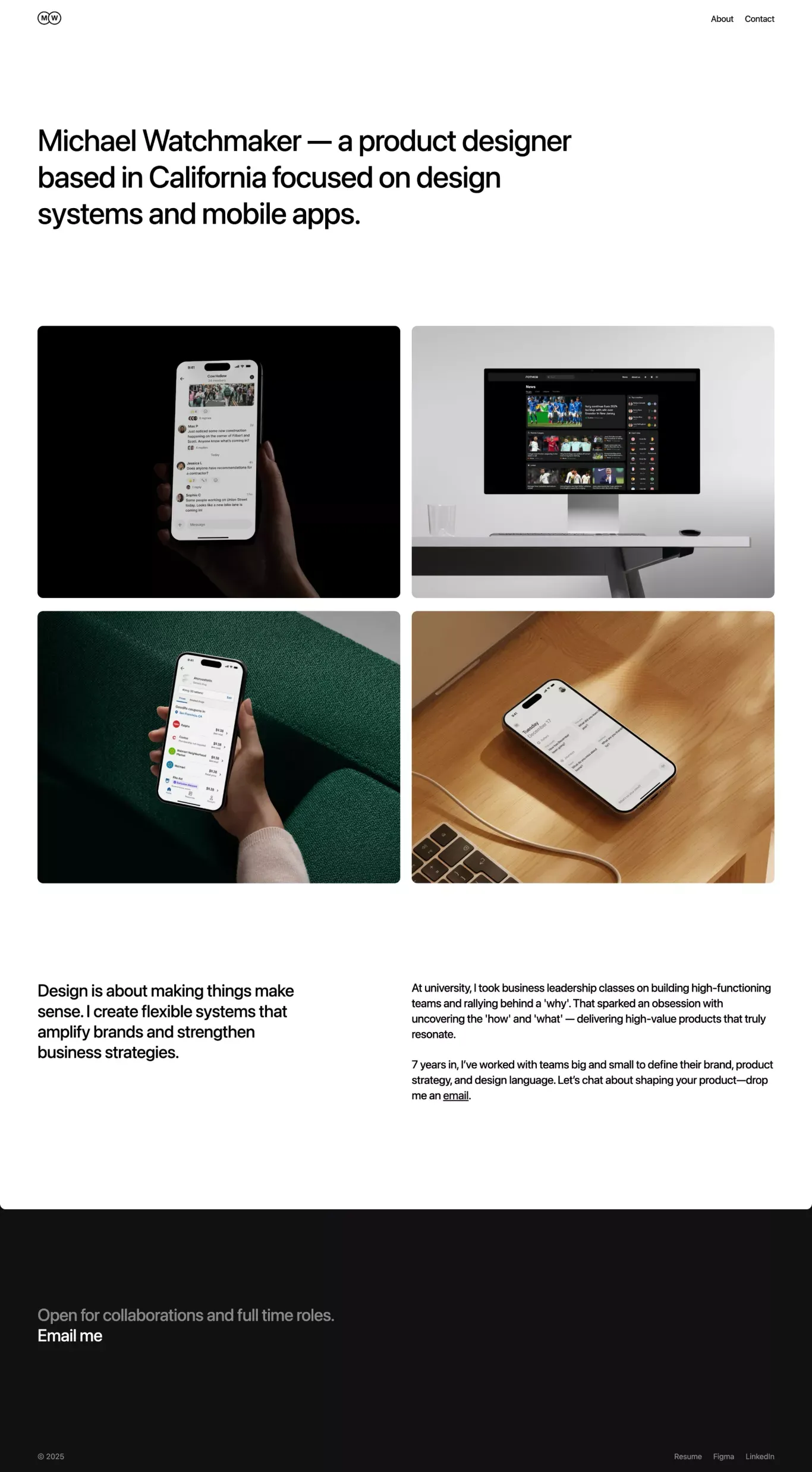 Michael Watchmaker portfolio page screenshot showcasing Design design