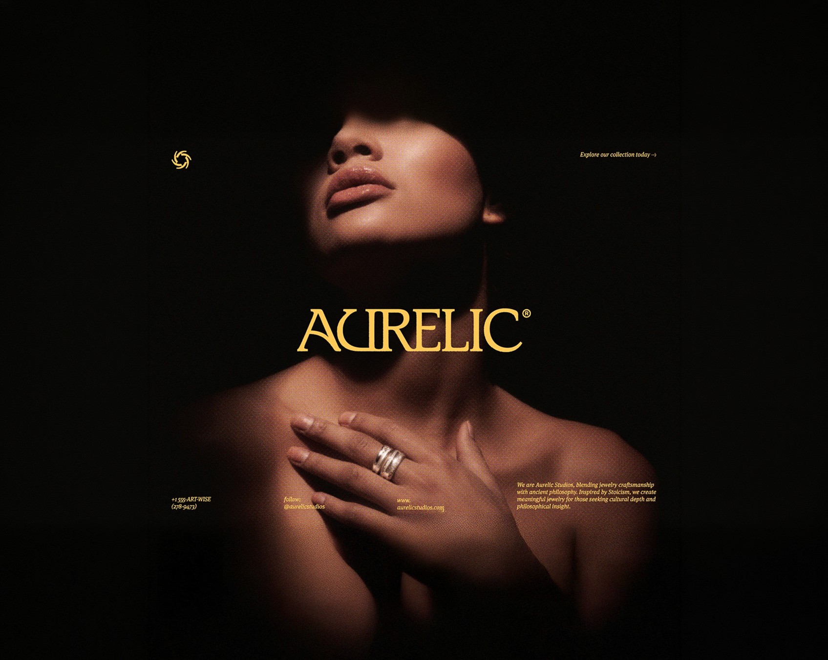 Aurelic brand stationery mockup featuring a deep plum letterhead, matching envelope, and a dark-green business card. The Aurelic wordmark appears in gold, paired with a subtle spiral emblem, showing a clean, luxury-focused identity system.