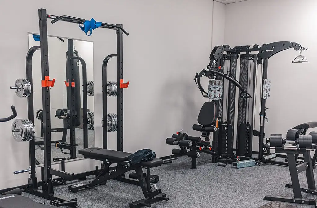 Gym area with different equipment