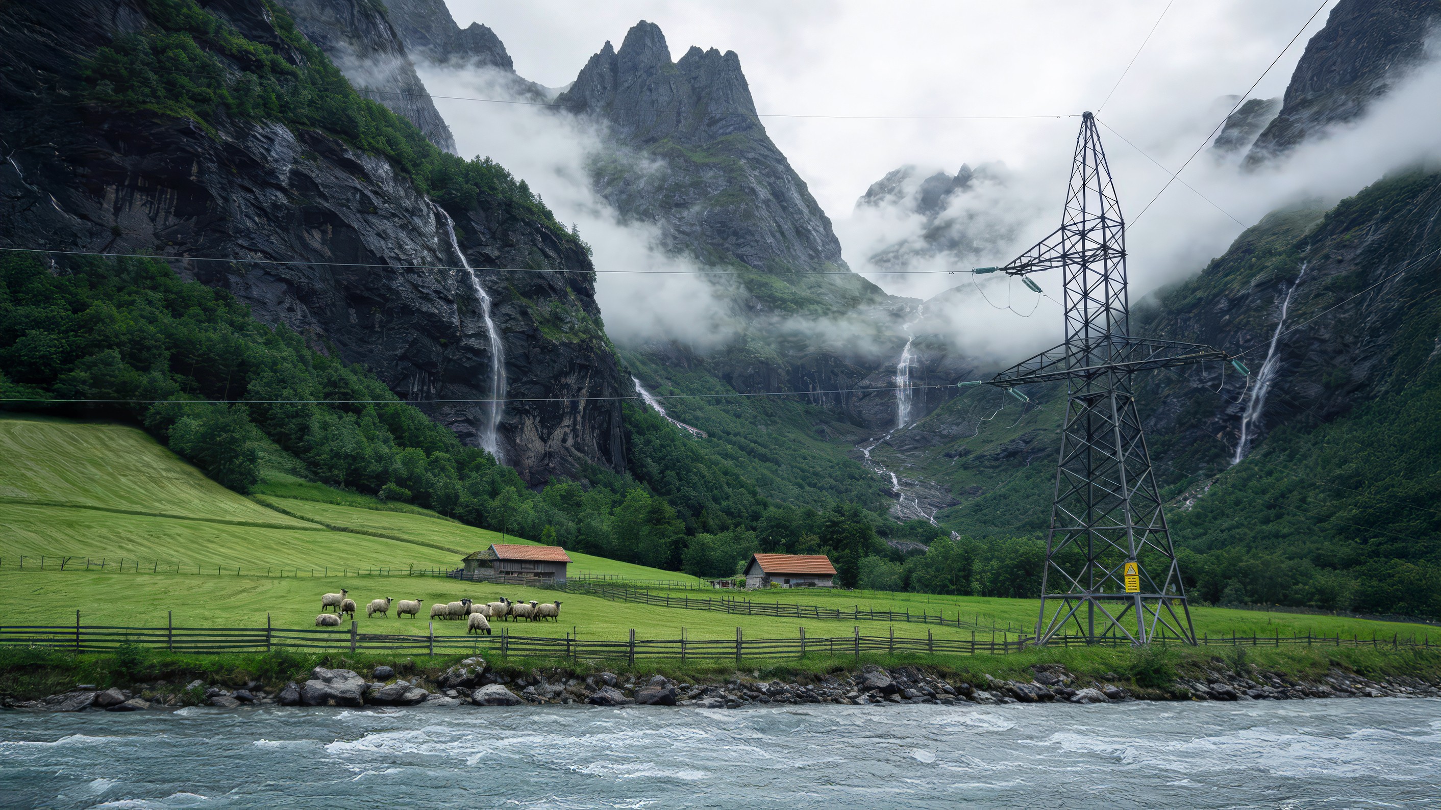A lush meadow stretches towards a mountain.
