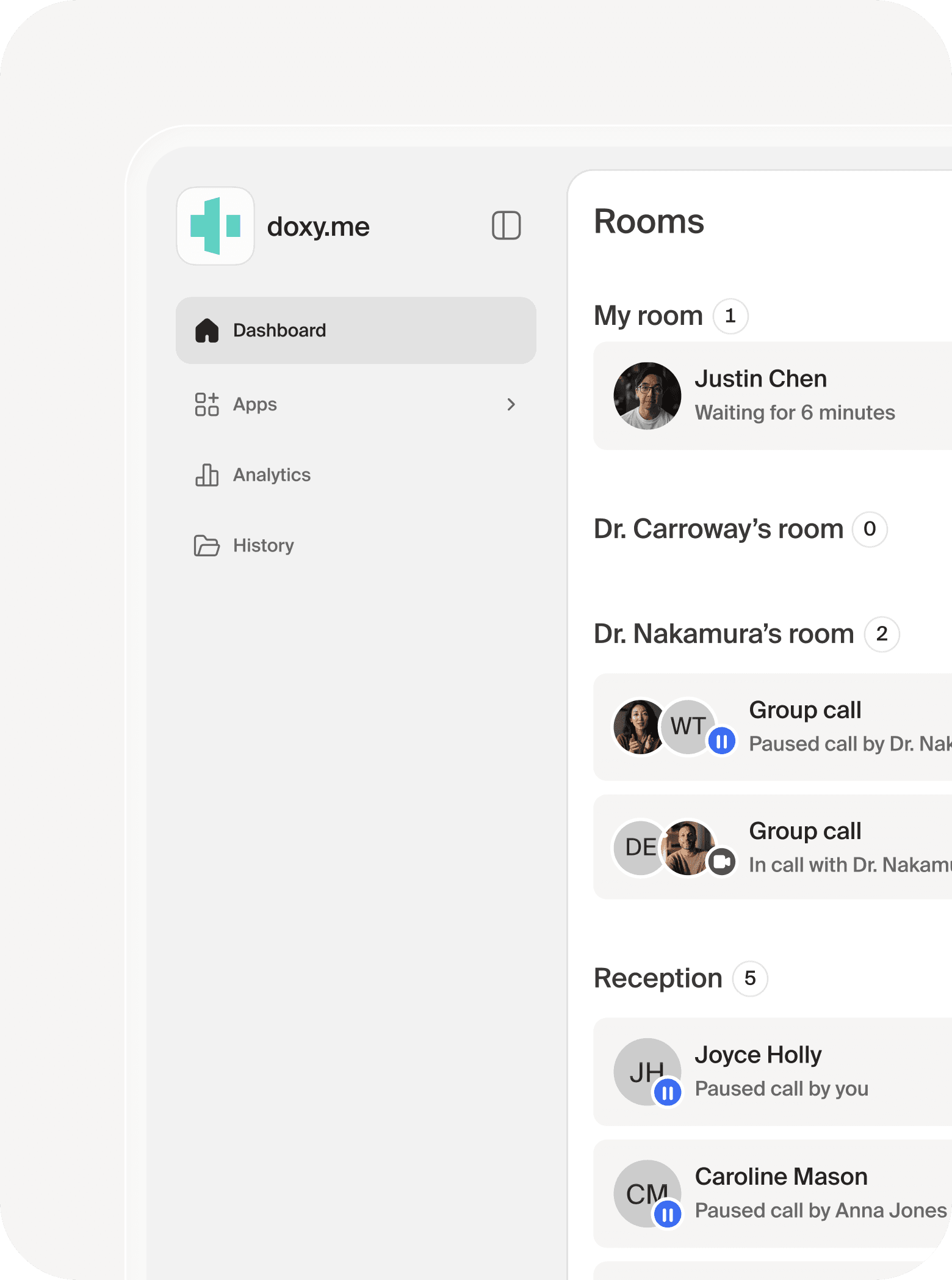 Screenshot of the waiting room UI.