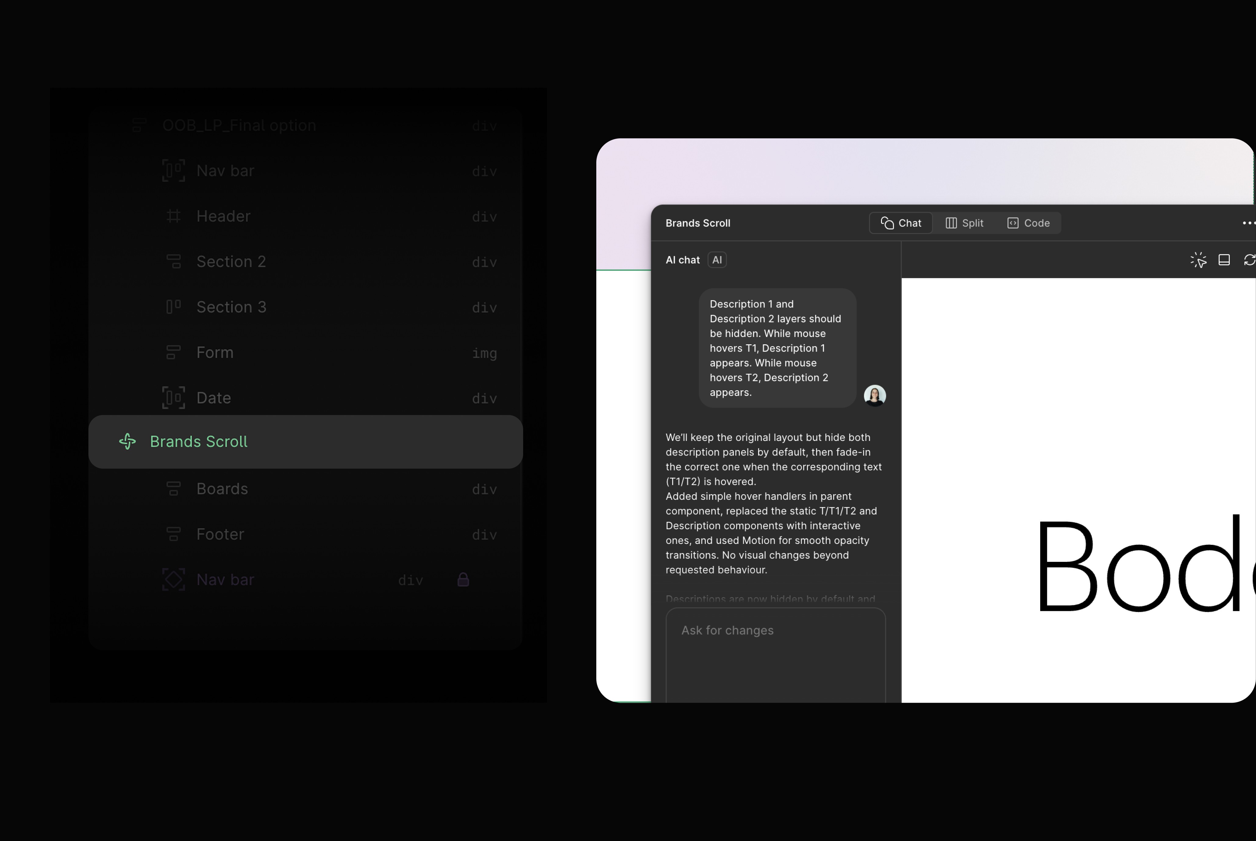 For complex interactions, Figma Make was used to speed up the process.