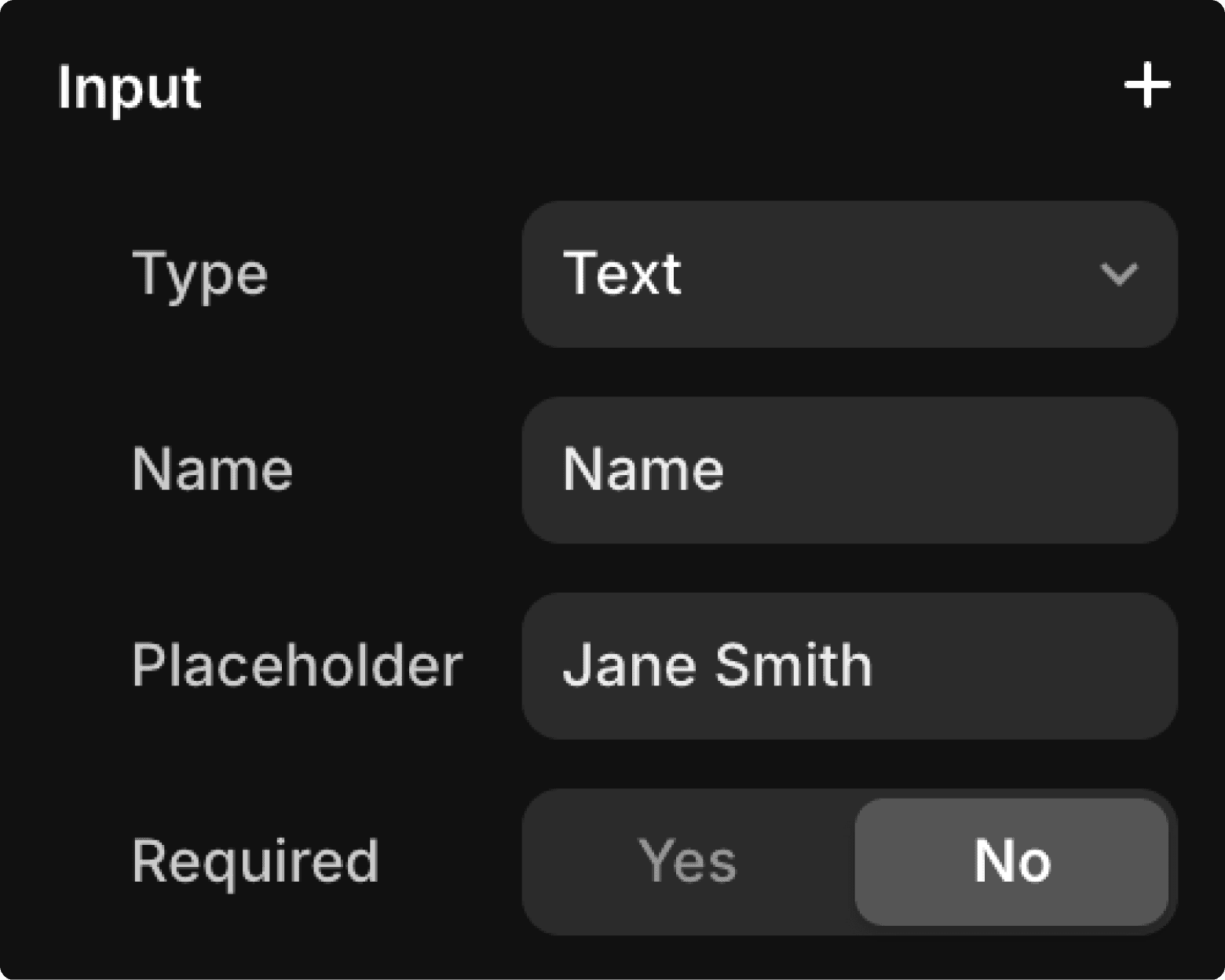 Framer form's properties for a Text Input field