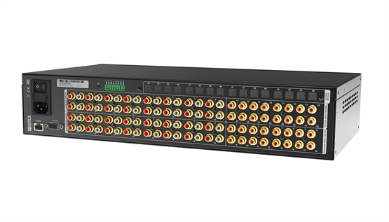 Rackmount device with many RCA inputs and outputs.