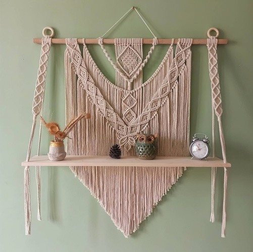 Handcrafted large macrame wall hanging shelf for home décor
