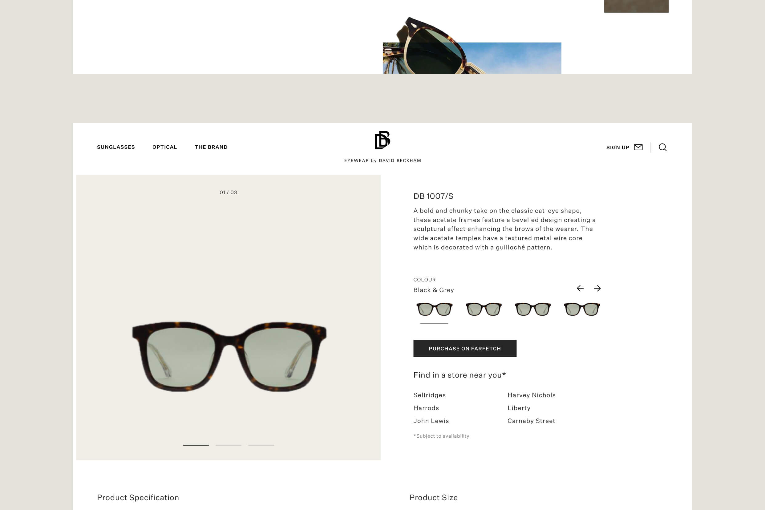 Eyewear by David Beckham - Product Page Design