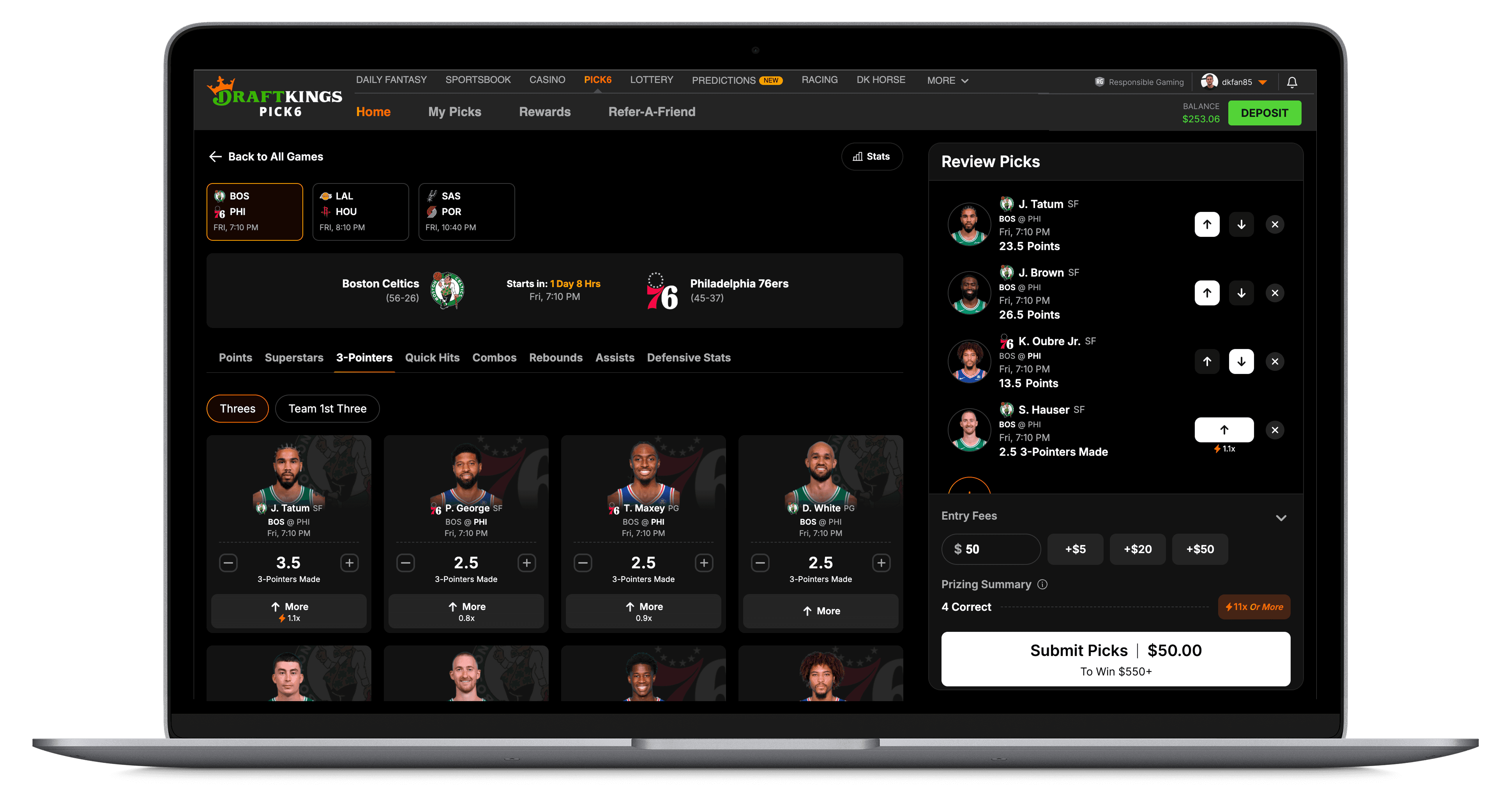 desktop screen of the pick6 pick process