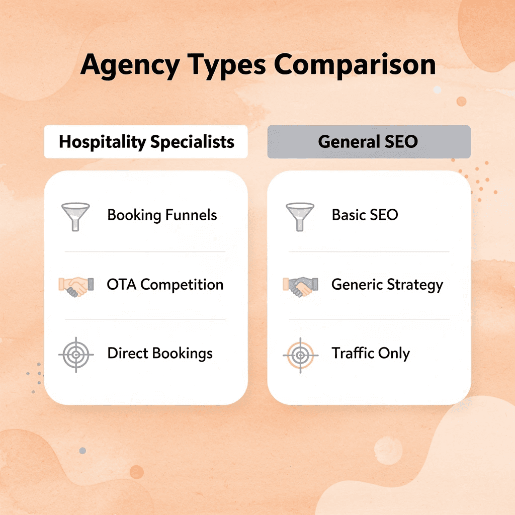 Comparison between hospitality specialist and general SEO agencies
