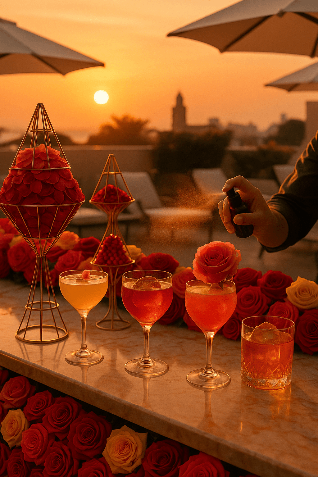 Creative portrait with geometric pink eyewear and bold fashion styling in urban setting